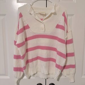 NWOT Fantastic Fawn Oversized White/Pink Striped Sweater Women’s S